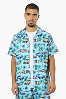 Boardsports Car Pattern Button Up Casual Shirt - Blue