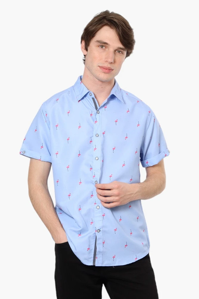 Vroom & Dreesmann Flamingo Pattern Button Up Casual Shirt - Blue