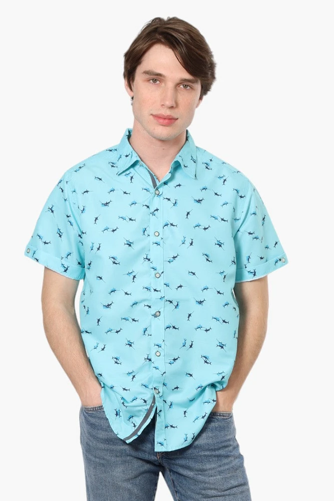 Vroom & Dreesmann Swordfish Pattern Button Up Casual Shirt - Blue