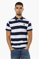 Vroom & Dreesmann Striped Button Up Polo Shirt - Navy