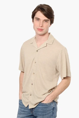 Malibu Camp Collar Textured Casual Shirt - Beige