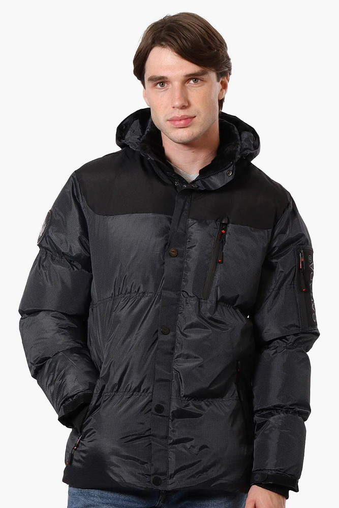 Canada Weather Gear Mouton Lined Grid Pattern Bomber Jacket - Black