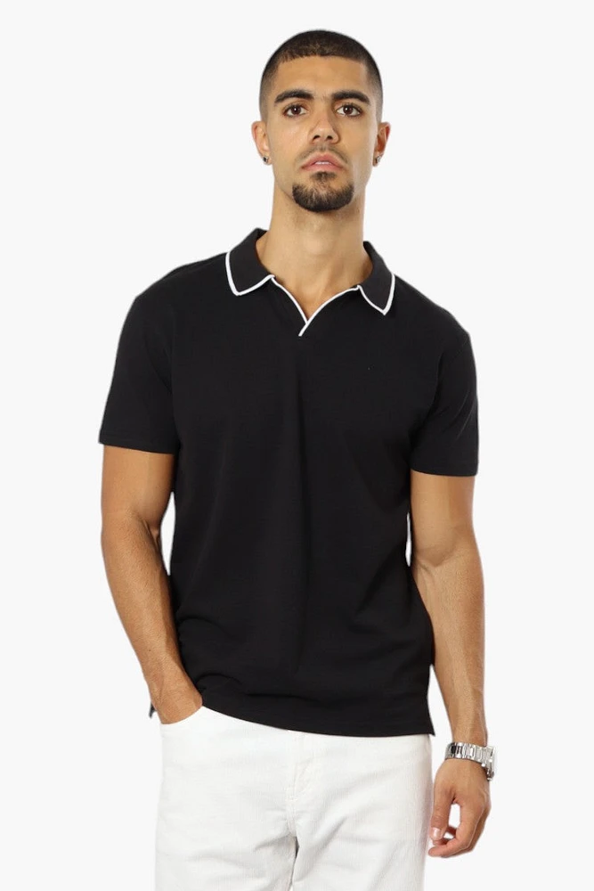 Jay Y. Ko Solid V-Neck Detail Polo Shirt