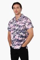 Boardsports Palm Tree Pattern Camp Collar Casual Shirt - Pink