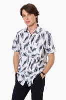 Jay Y. Ko Feather Pattern Button Up Casual Shirt - White