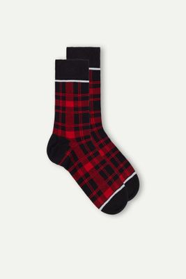 Chaussettes basses en coton épais motif carreaux rouge/noir