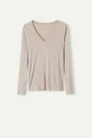 T-shirt col V en modal ultraléger avec cachemire