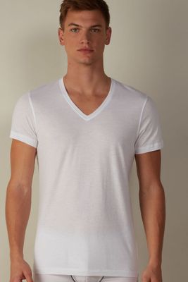T-Shirt à Manches Courtes et Col en V Coton Supima® Extra-Fin