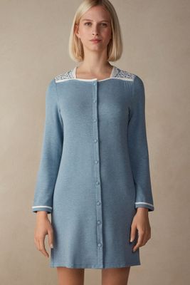 Chemise de nuit ouverte devant en modal avec laine ROMANTIC BEDROOM