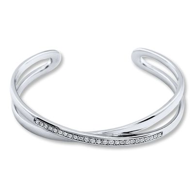 Diamond Bangle Bracelet 1/15 ct tw Round-cut Sterling Silver