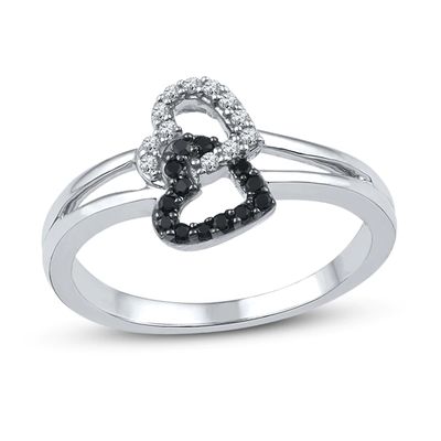 Black/White Diamond Ring 1/6 ct tw Round Sterling Silver