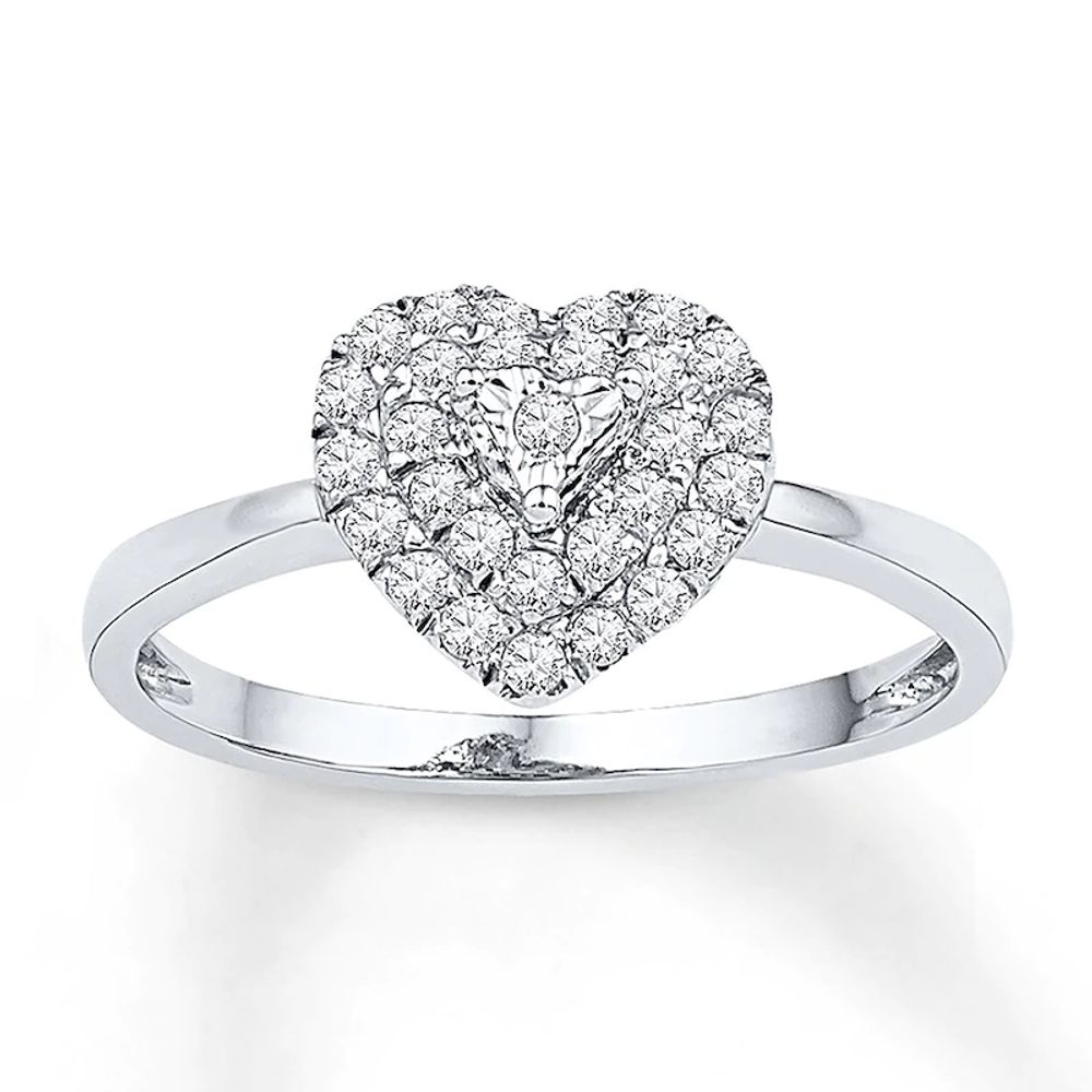 Diamond Heart Ring 1/5 ct tw Baguette & Round-cut 10K White Gold