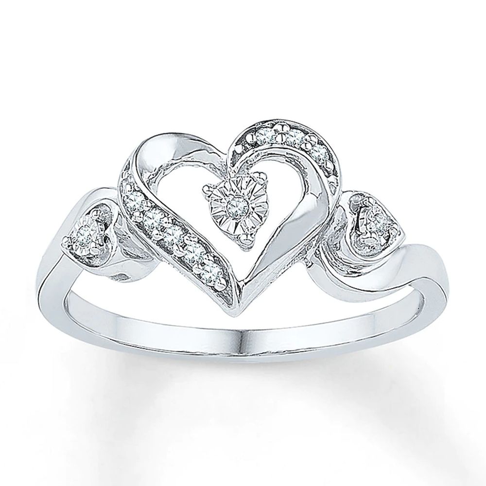 Diamond Heart Ring 1/20 ct tw Round Sterling Silver