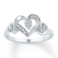 Diamond Heart Ring 1/20 ct tw Round Sterling Silver