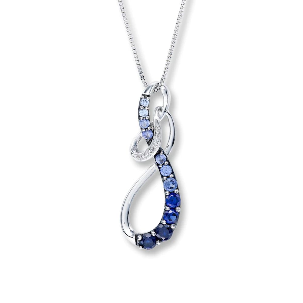 Lab-Created Sapphire Necklace With Diamonds Sterling Silver