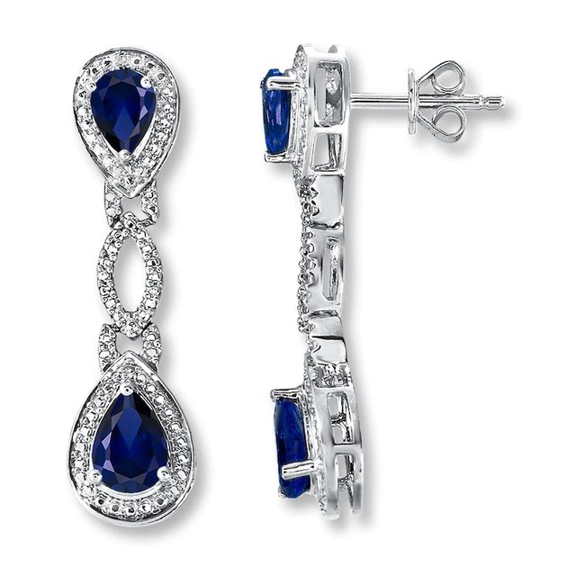 Lab-Created Sapphires Diamond Accents Sterling Silver Earrings