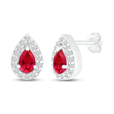 Lab-Created Ruby/Sapphire Earrings Sterling Silver