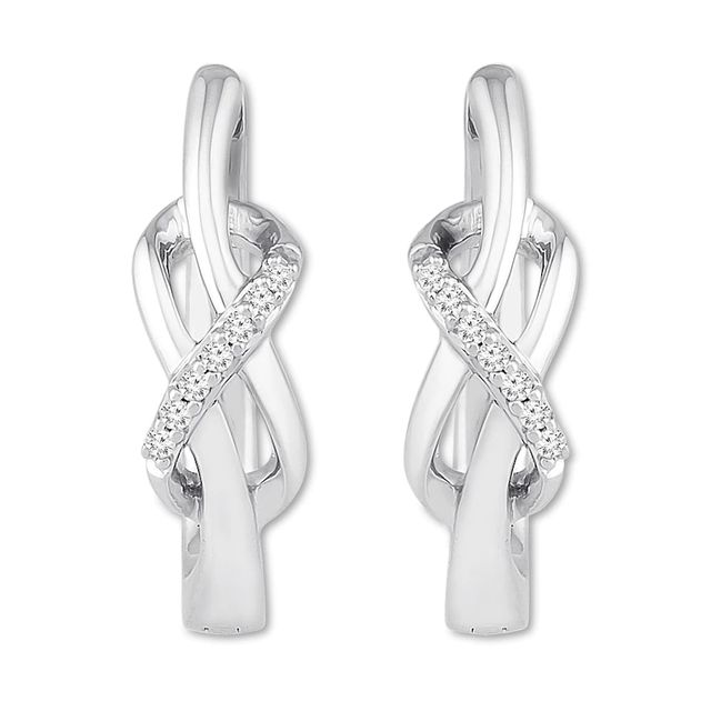 Diamond Knot Hoop Earrings 1/10 ct tw Round-cut Sterling Silver