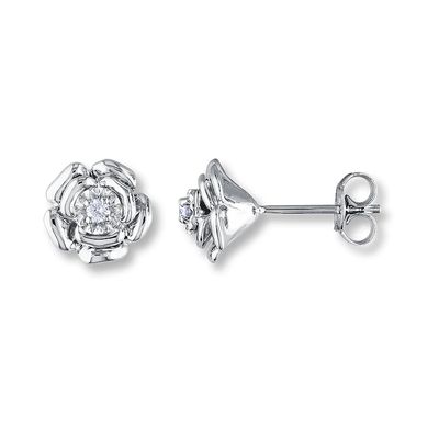Diamond Flower Earrings 1/20 ct tw Round-cut Sterling Silver