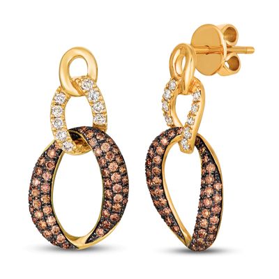 Le Vian Chocolate Diamond Earrings 1-1/8 ct tw Round 14K Honey Gold
