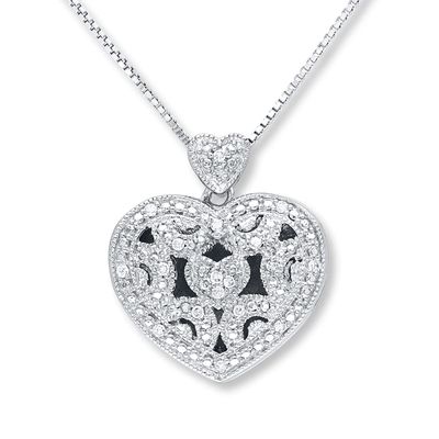 Heart Locket Necklace 1/10 ct tw Diamonds Sterling Silver