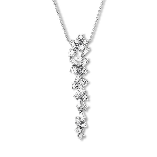 Diamond Heart Necklace 2 ct tw Round/Baguette 14K White Gold