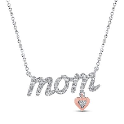 Diamond Mom Necklace 1/6 ct tw Round St. Silver/10K Rose Gold