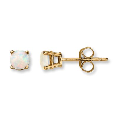 Lab-Created Opal Earrings Round-Cut 14K Yellow Gold