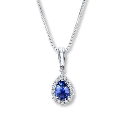 Tanzanite Necklace Pear-Shaped with Diamonds Sterling Silver