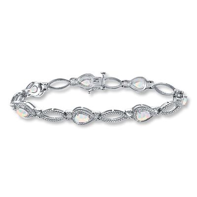 Lab-Created Opals Diamond Accents Sterling Silver Bracelet