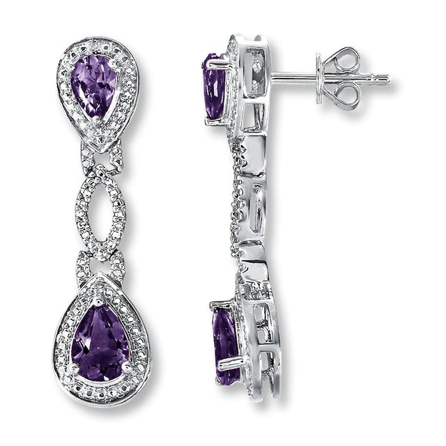 Amethyst Earrings Diamond Accents Sterling Silver