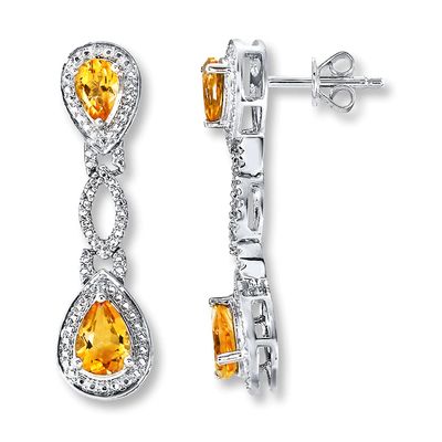 Citrine Earrings Diamond Accents Sterling Silver