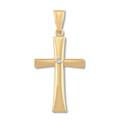 Cross Pendant with Diamond Accent 14K Yellow Gold