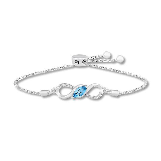 Blue Topaz & Diamond Infinity Bolo Bracelet Sterling Silver