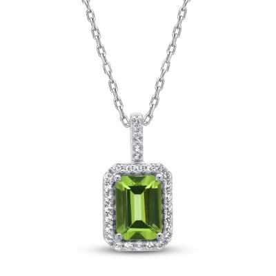 Peridot & White Topaz Necklace 10K White Gold