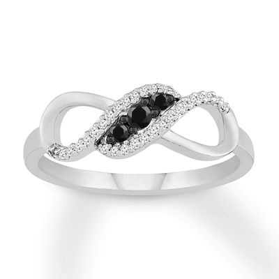 Black & White Diamond Infinity Ring 1/5 ct tw Sterling Silver