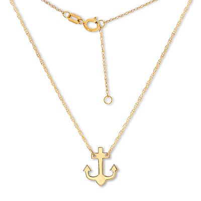 Anchor Necklace 14K Yellow Gold 16" Adjustable