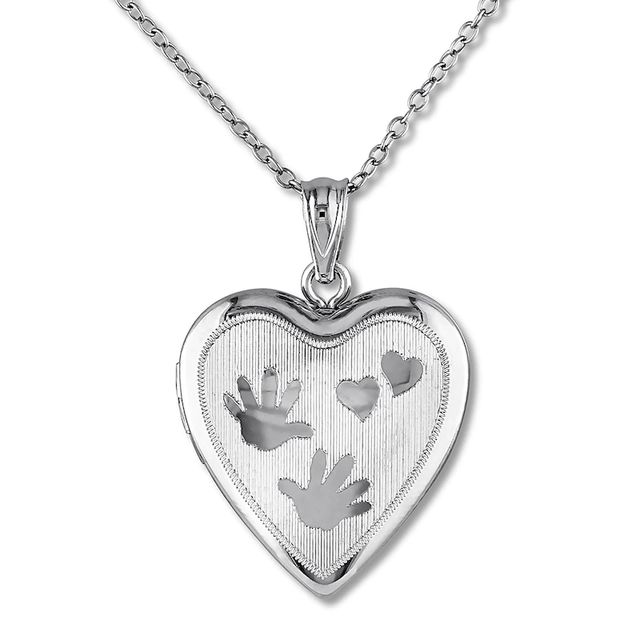 Hand Print Heart Locket Necklace Sterling Silver 18"