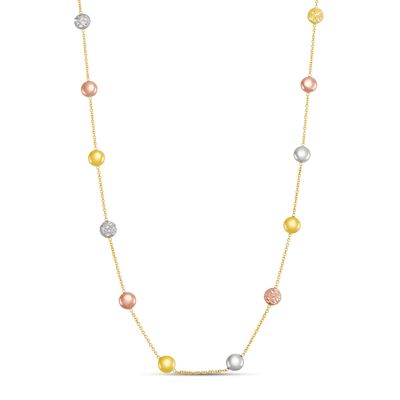 Italia D'Oro Flat Bead Necklace 14K Tri-Tone Gold 18"