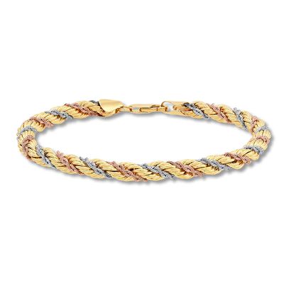 Rope Chain Bracelet 14K Tri-Color Gold 7.5"