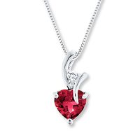 Lab-Created Ruby Necklace Heart-Shaped 10K White Gold