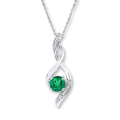 Lab-Created Emerald Diamond Accents Sterling Silver Necklace