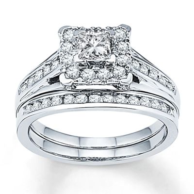Diamond Bridal Set 7/8 ct tw Princess-cut 14K White Gold