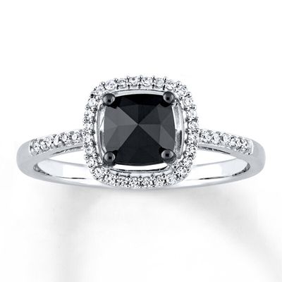 Black Diamond Engagement Ring 1 cttw Cushion-cut 14K White Gold