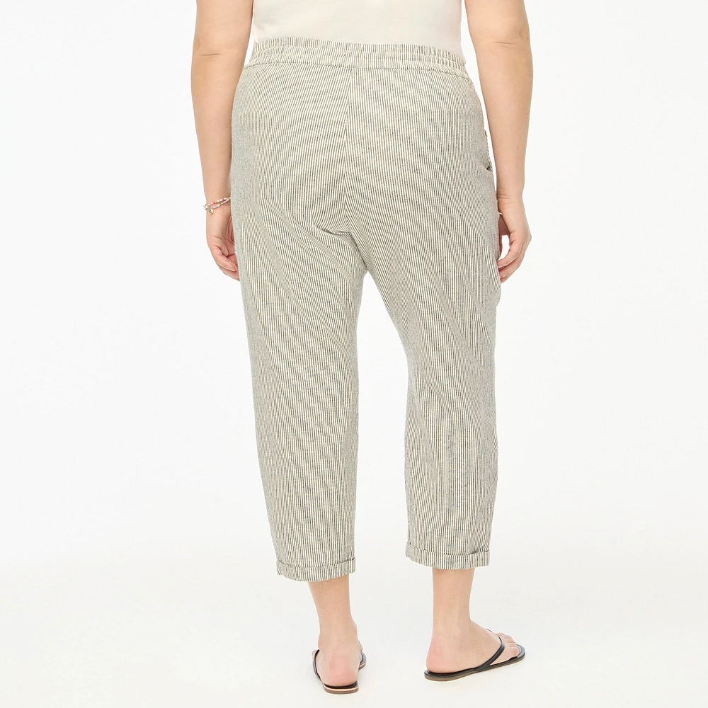 Striped linen-cotton blend drawstring pant