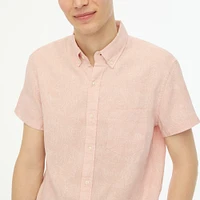 Printed short-sleeve slim linen-blend shirt