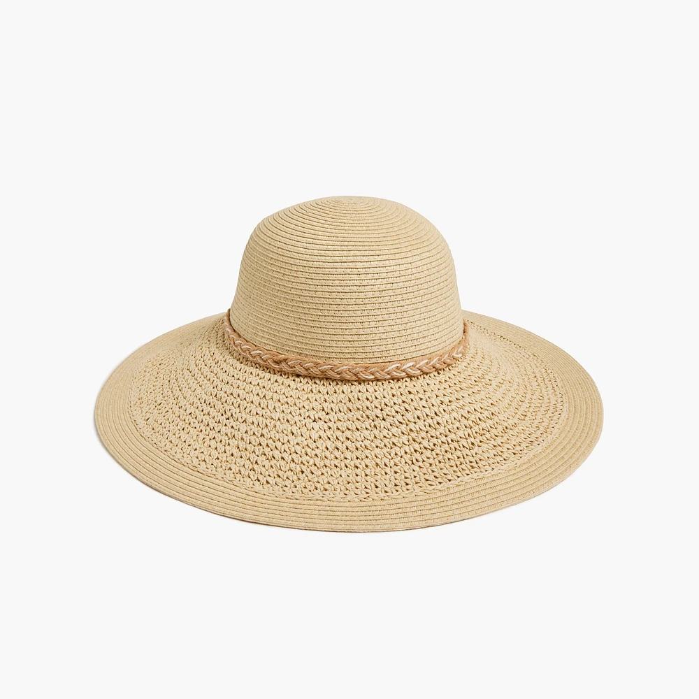 Straw hat with wrapped rope