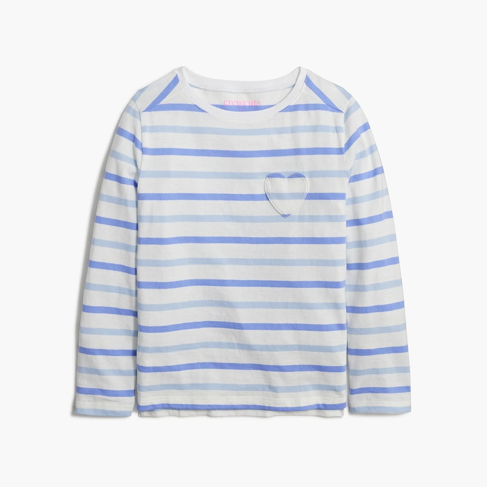 Girls' striped heart-pocket tee