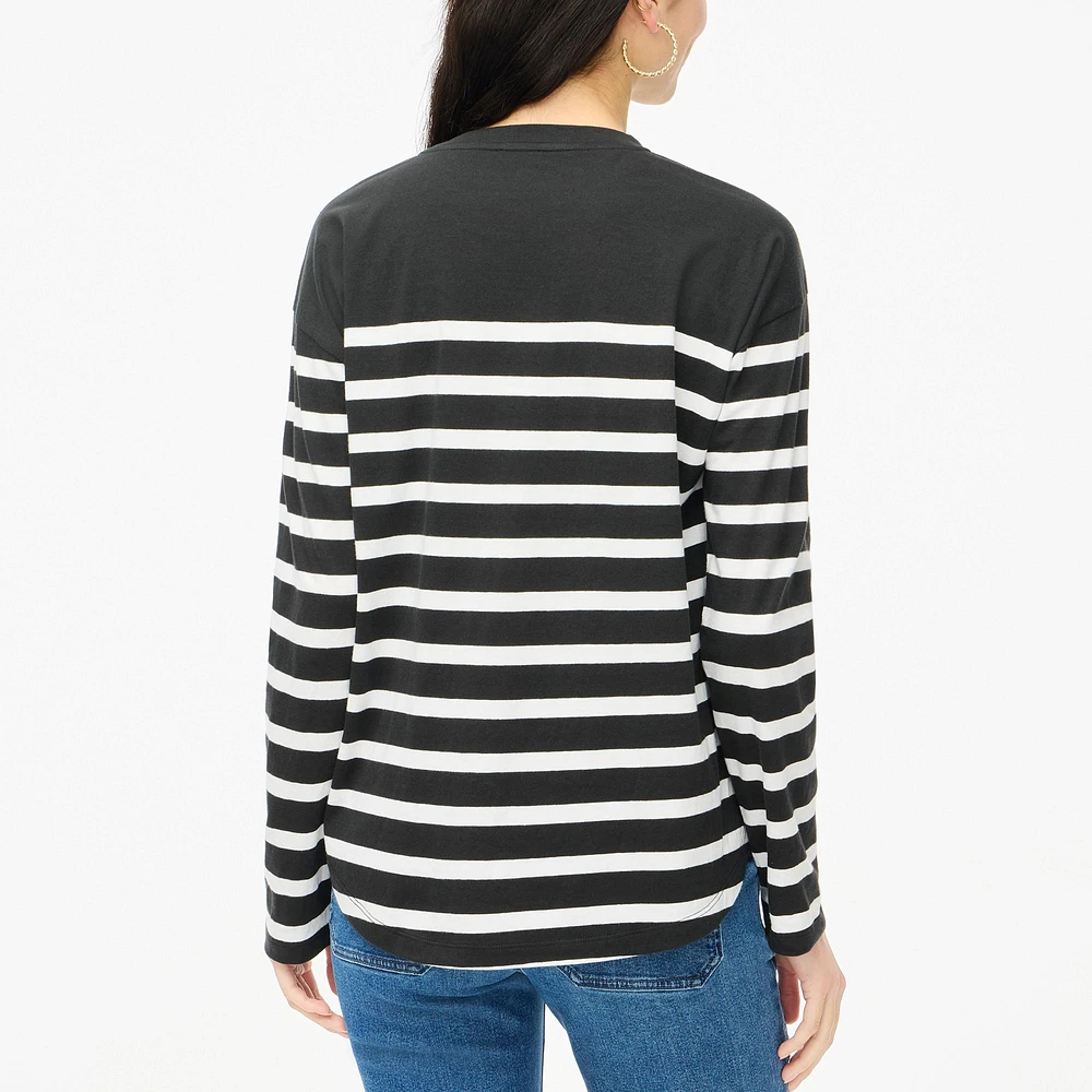 Striped tee with curved hem