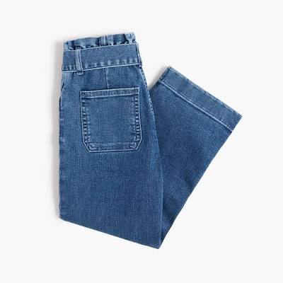 Girls' tie-waist paper-bag jean